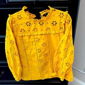 J Crew mustard eyelet top